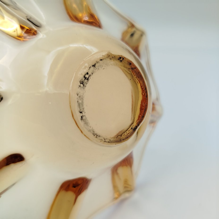 Конфетница (вазочка) медового цвета, хрусталь, цветной, Ленинградский завод художественного стекла (ЛЗХС), СССР, 1960-1990 гг.