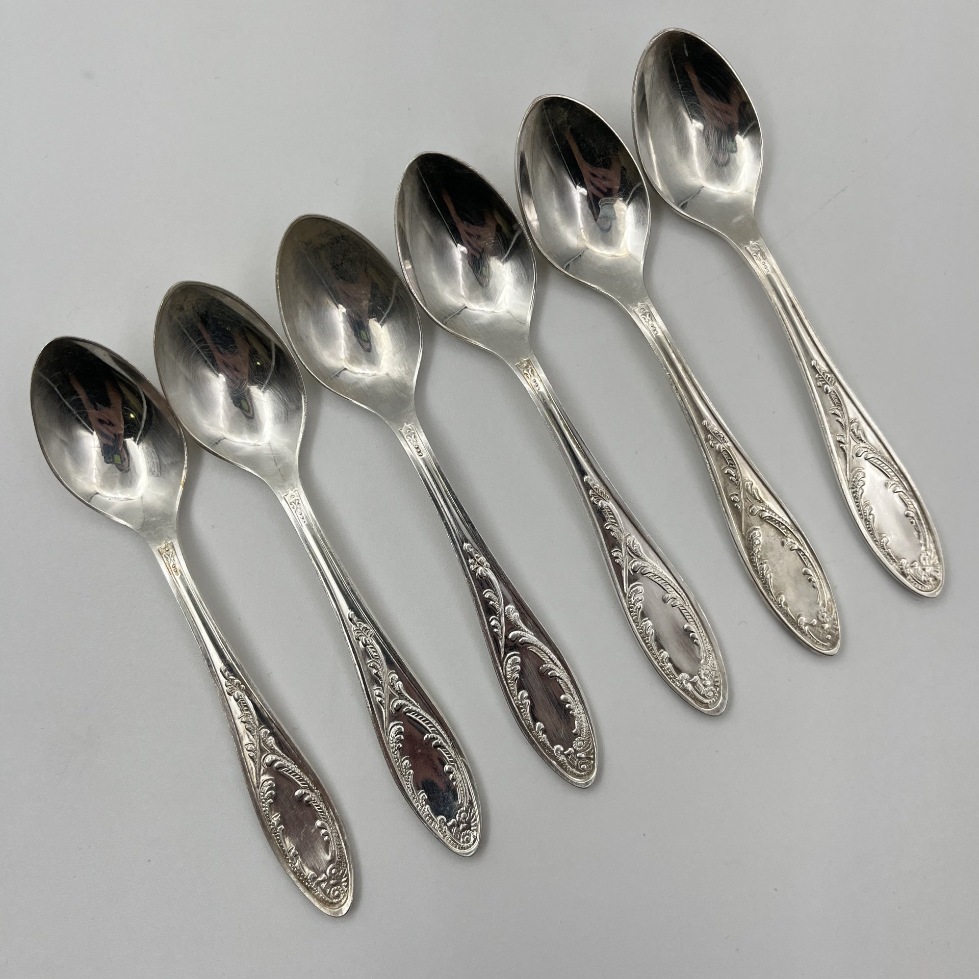 Набор кофейных ложек на 6 персон "Пламя", мНЦ (медь-никель-цинк), Кольчугинский завод цветных металлов, СССР, 1960-1990 гг.