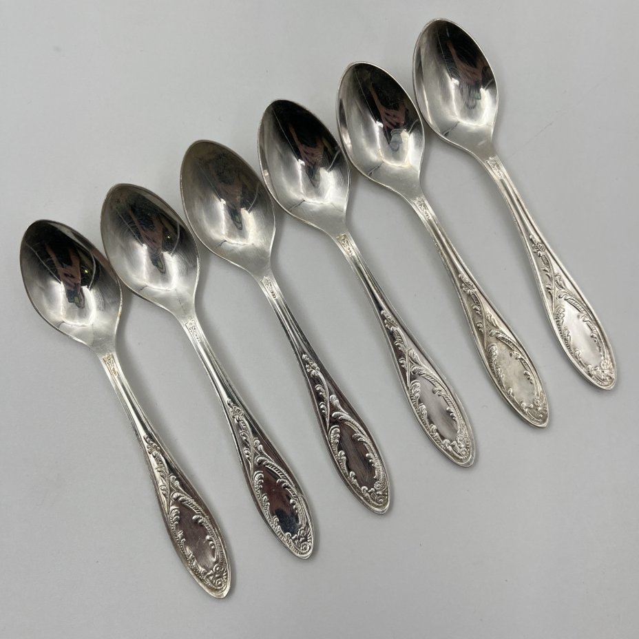 Набор кофейных ложек на 6 персон "Пламя", мНЦ (медь-никель-цинк), Кольчугинский завод цветных металлов, СССР, 1960-1990 гг.