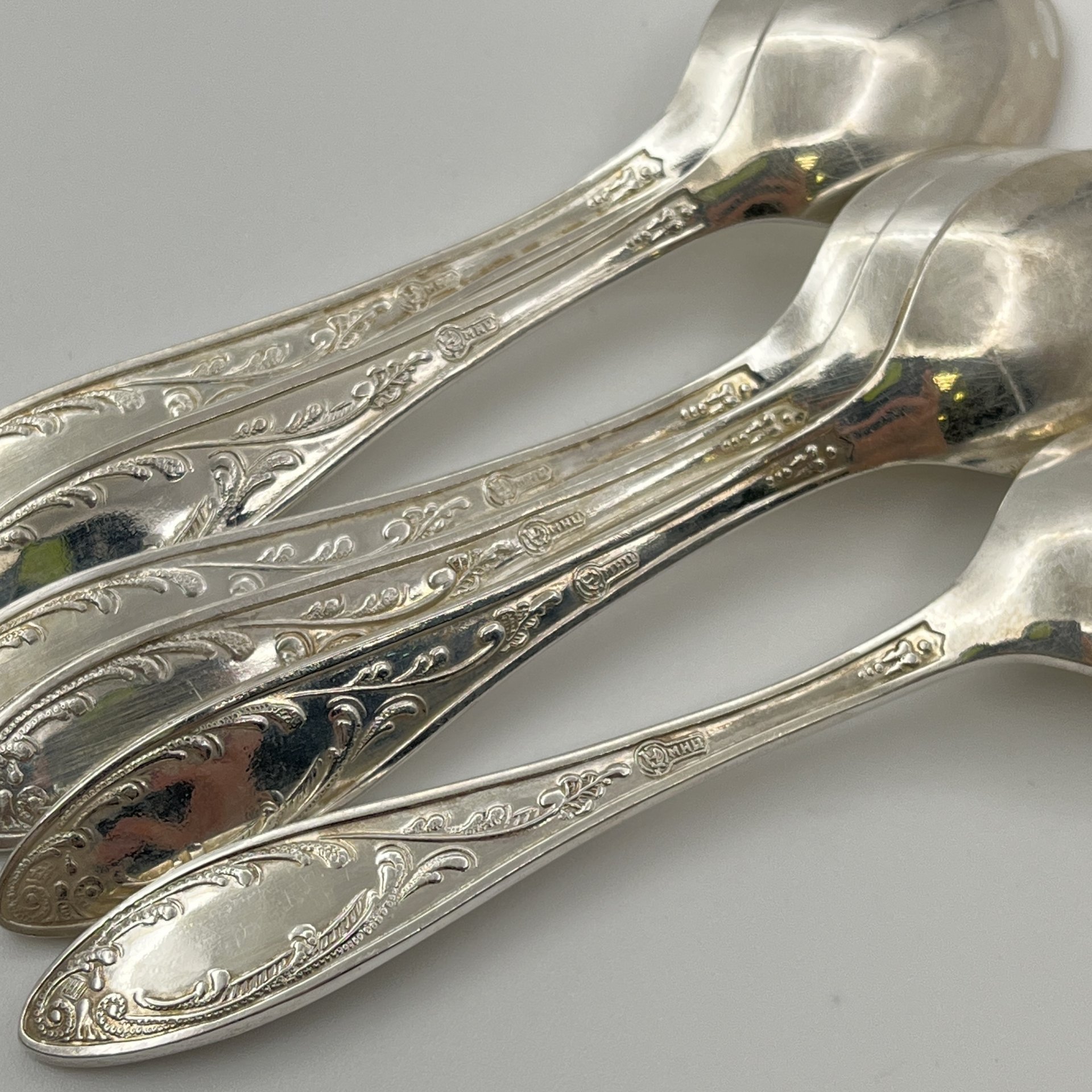 Набор кофейных ложек на 6 персон "Пламя", мНЦ (медь-никель-цинк), Кольчугинский завод цветных металлов, СССР, 1960-1990 гг.