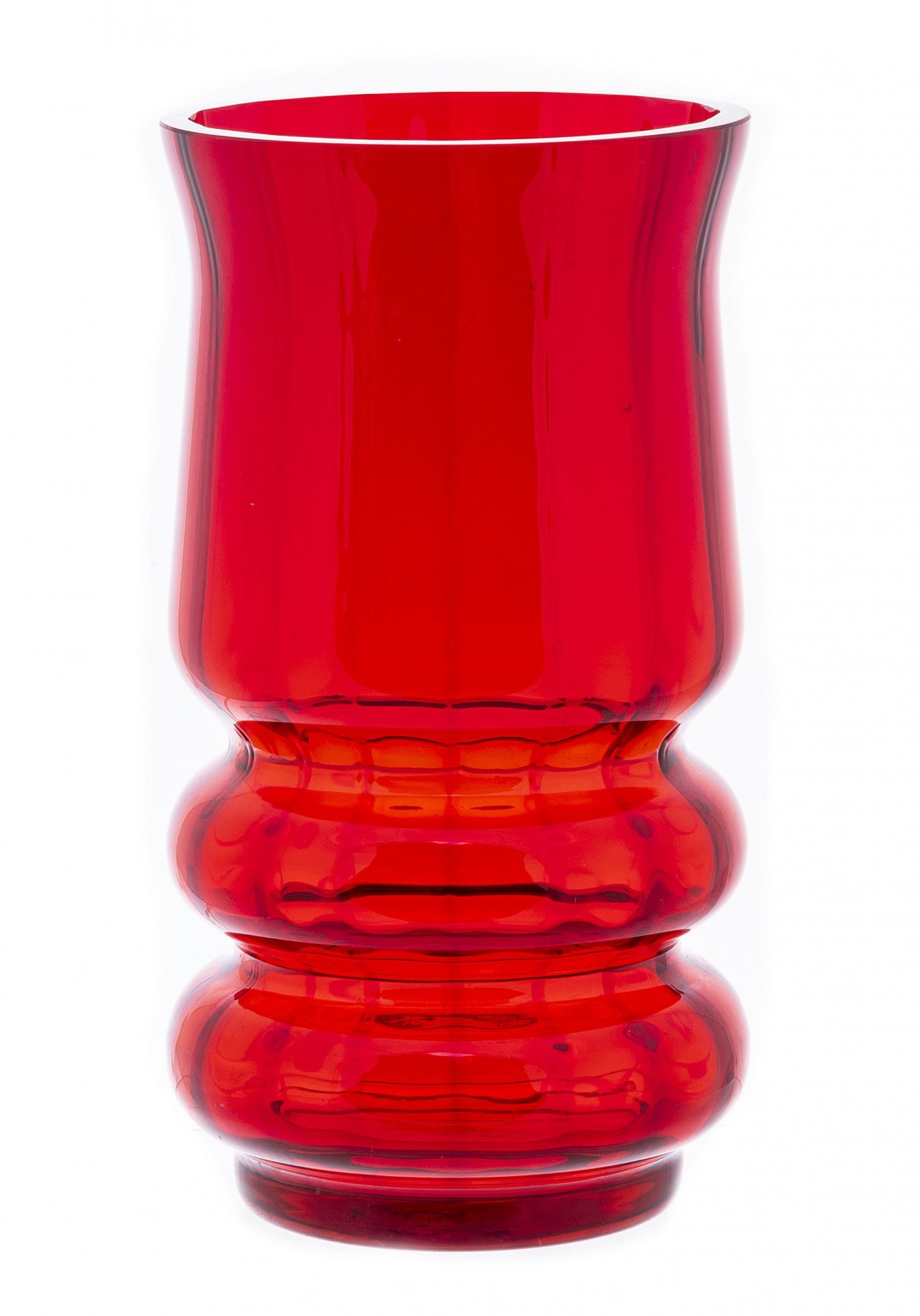 Ваза для цветов из красного стекла с фигурным туловом, стекло, СССР, 1970-1990 гг.