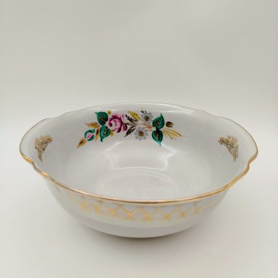 Салатник с цветочным декором, фарфор, роспись, люстр, золочение, Барановский фарфоровый завод, СССР, 1970-1991 гг.