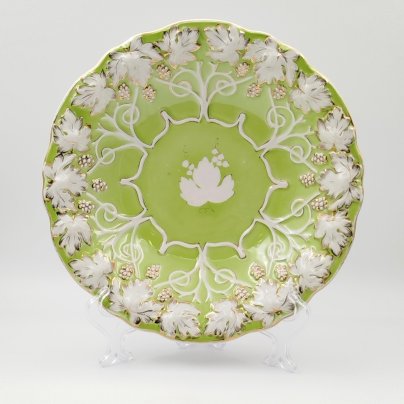 Блюдо сервировочное "Виноград" (зелёное), фарфор, крытье, золочение, Дулевский фарфоровый завод (Дулёво), СССР, 1956 г.