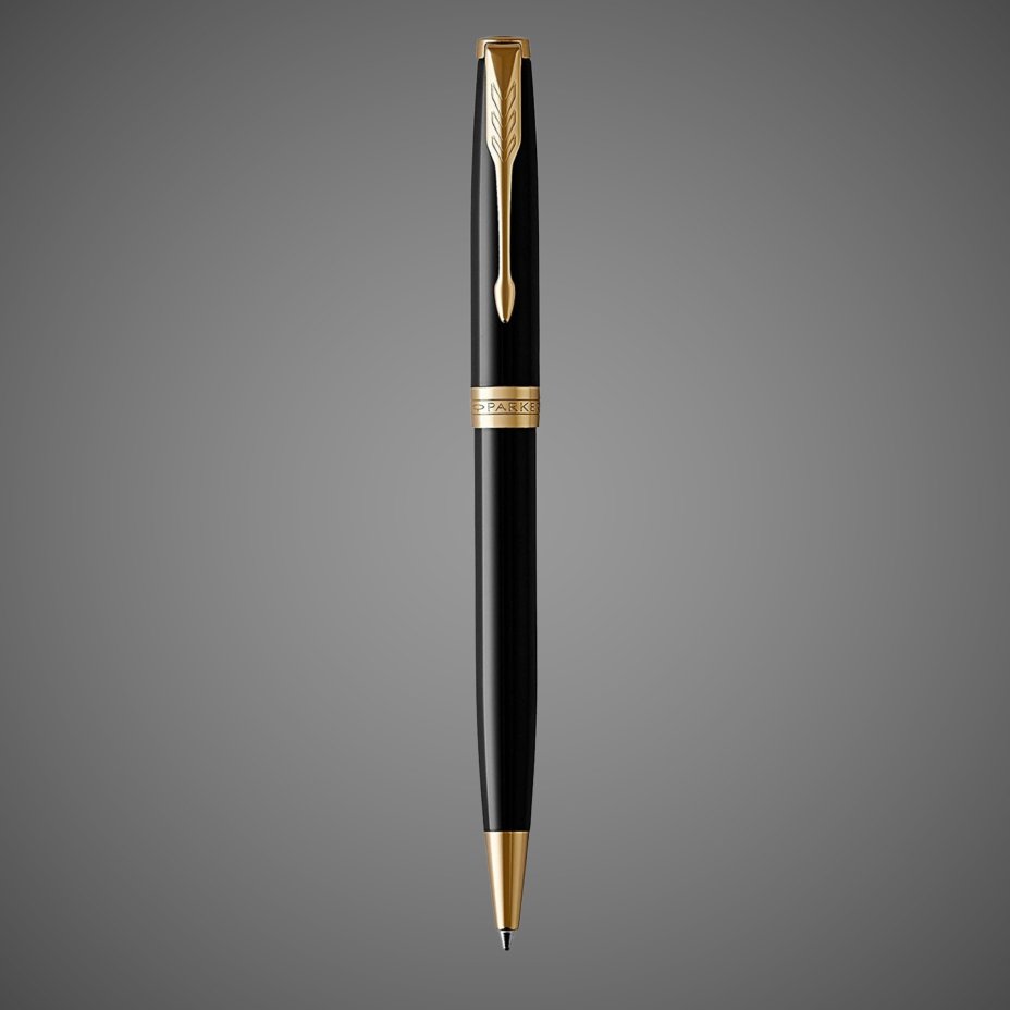 Подарочный набор Parker: шариковая ручка Parker Sonnet GT и ежедневник чёрного цвета с имитацией под кожу рептилии, Лаки и смолы: лак, латунь, нержавеющая сталь, позолота