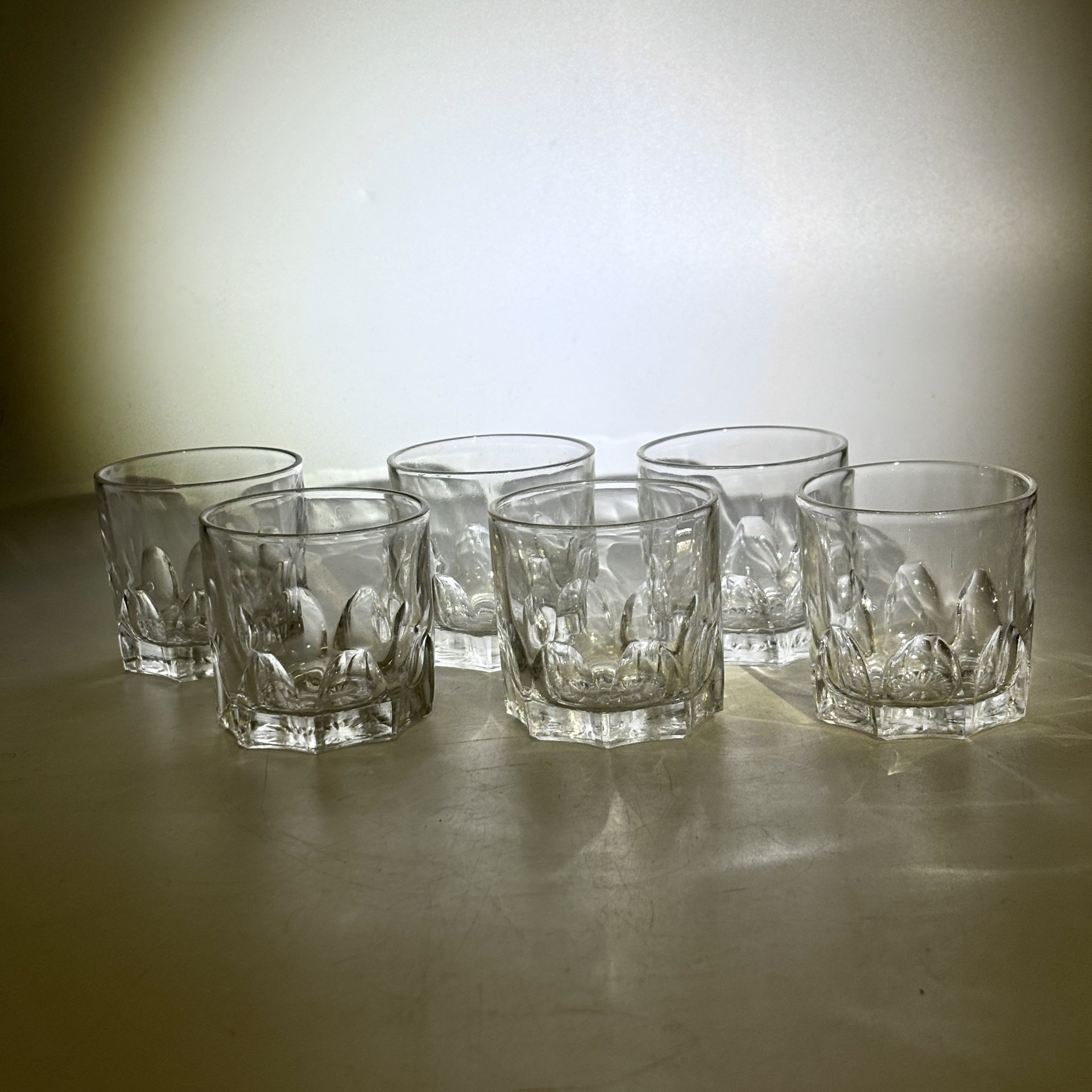 Набор из 6-ти стопок с рельефным декором, стекло, СССР, 1980-1990 гг.