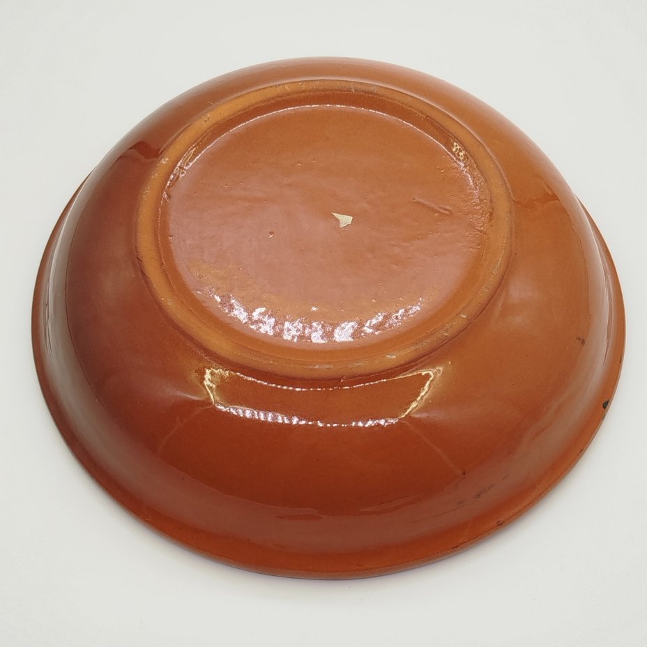 Салатник с абстрактным декором вдоль борта, керамика, цветные поливы, Болгария, 1960-1980 гг.