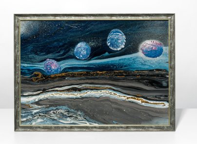 Картина «Неземной пейзаж», авторская работа в технике Fluid Art, художник Анна Лукьянова, холст, акриловые краски, Художник Лукьянова Анна, Российская Федерация, 2022 г.
