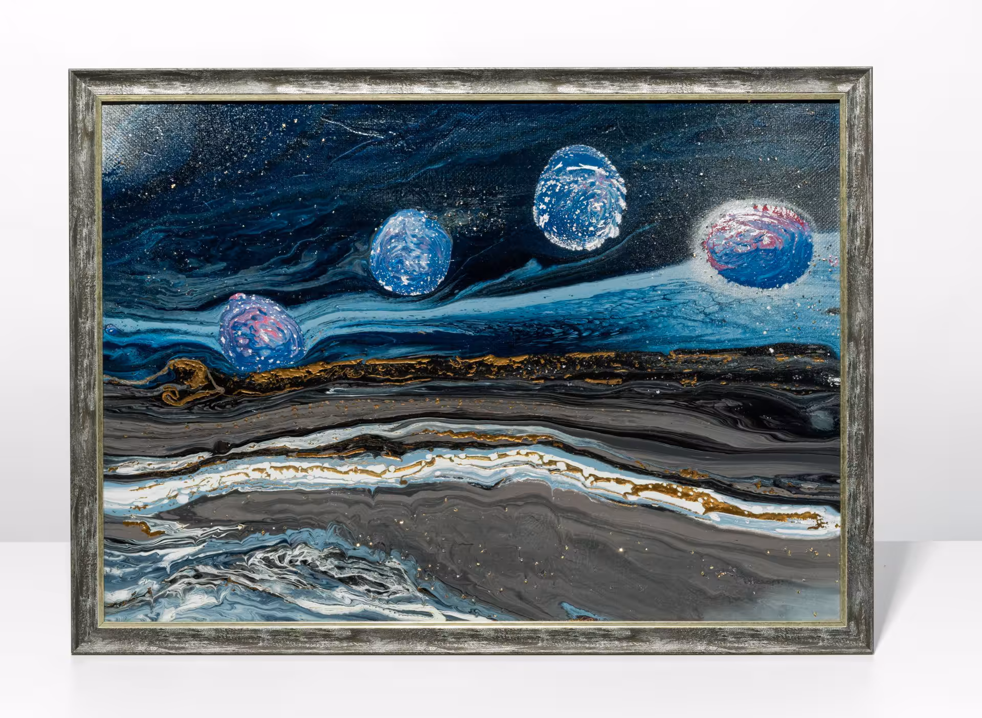 Картина «Неземной пейзаж», авторская работа в технике Fluid Art, художник Анна Лукьянова, холст, акриловые краски, Художник Лукьянова Анна, Российская Федерация, 2022 г., Художник Лукьянова Анна