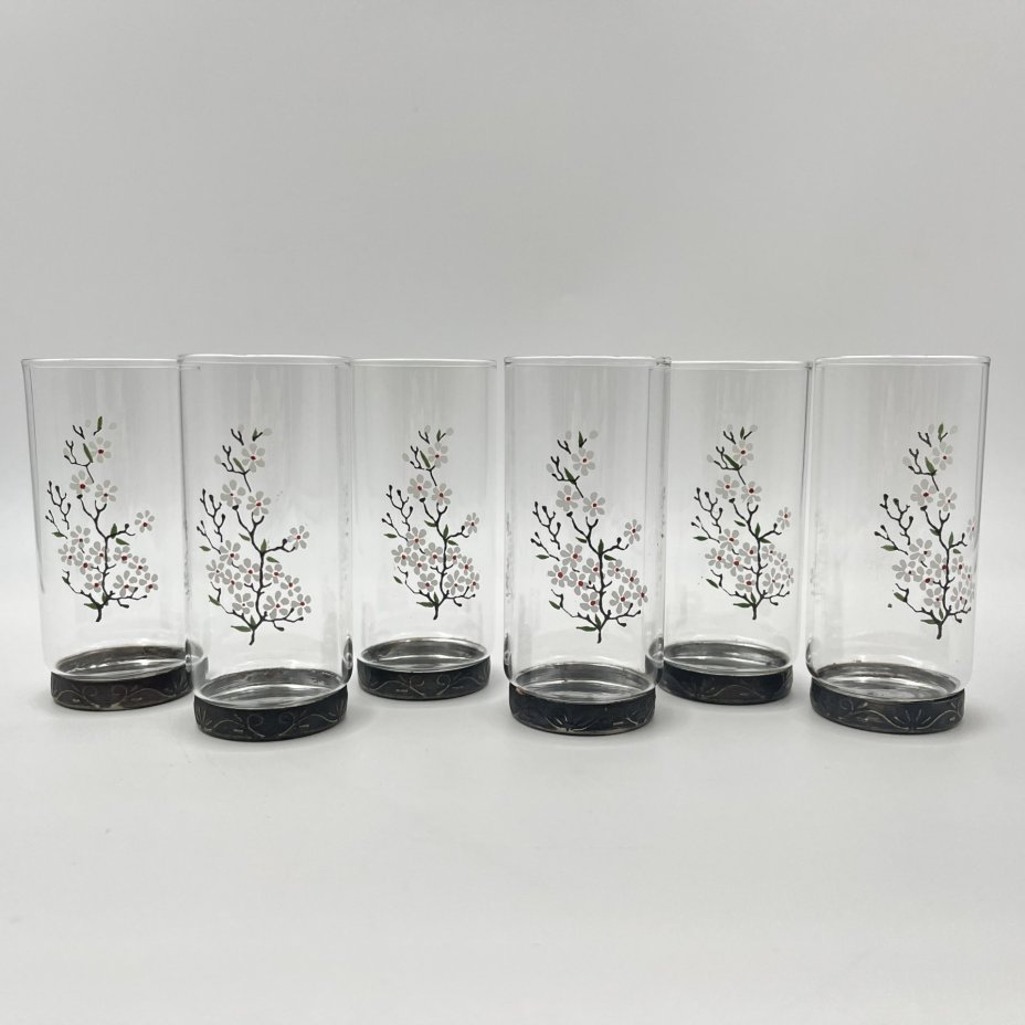 Набор "Подарочный" из шести стаканов с декором в виде цветущих яблонь, в оригинальной коробке, АО "Светлана"