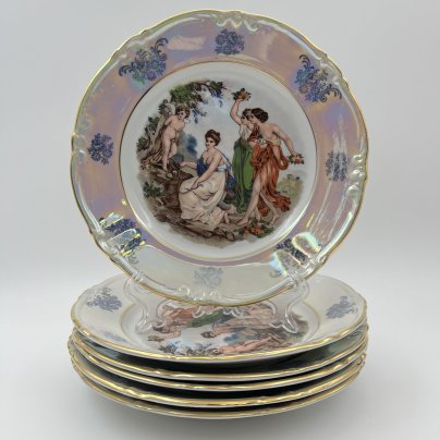 Набор из 6-ти десертных тарелок"Мадонна", фарфор, деколь, люстр, золочение, Kahla, ГДР, 1967-1987 гг.