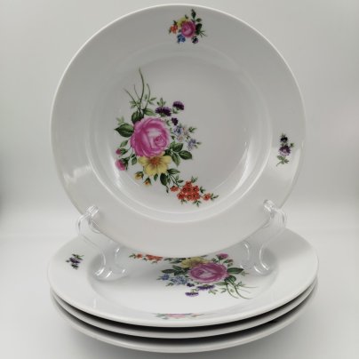 Набор суповых тарелок на 4 персон с изображением цветов, фарфор, деколь, Kahla, ГДР, 1968-1987 гг.