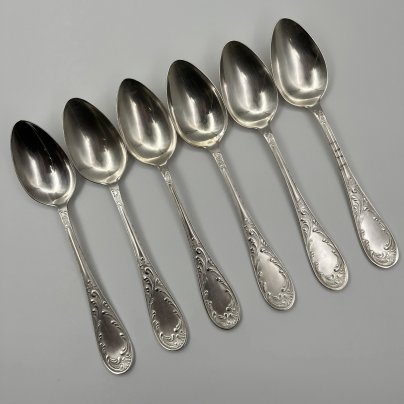 Набор столовых ложек "Пламя" (6 шт.), мНЦ (медь-никель-цинк), Кольчугинский завод цветных металлов, СССР, 1950-1960 гг.