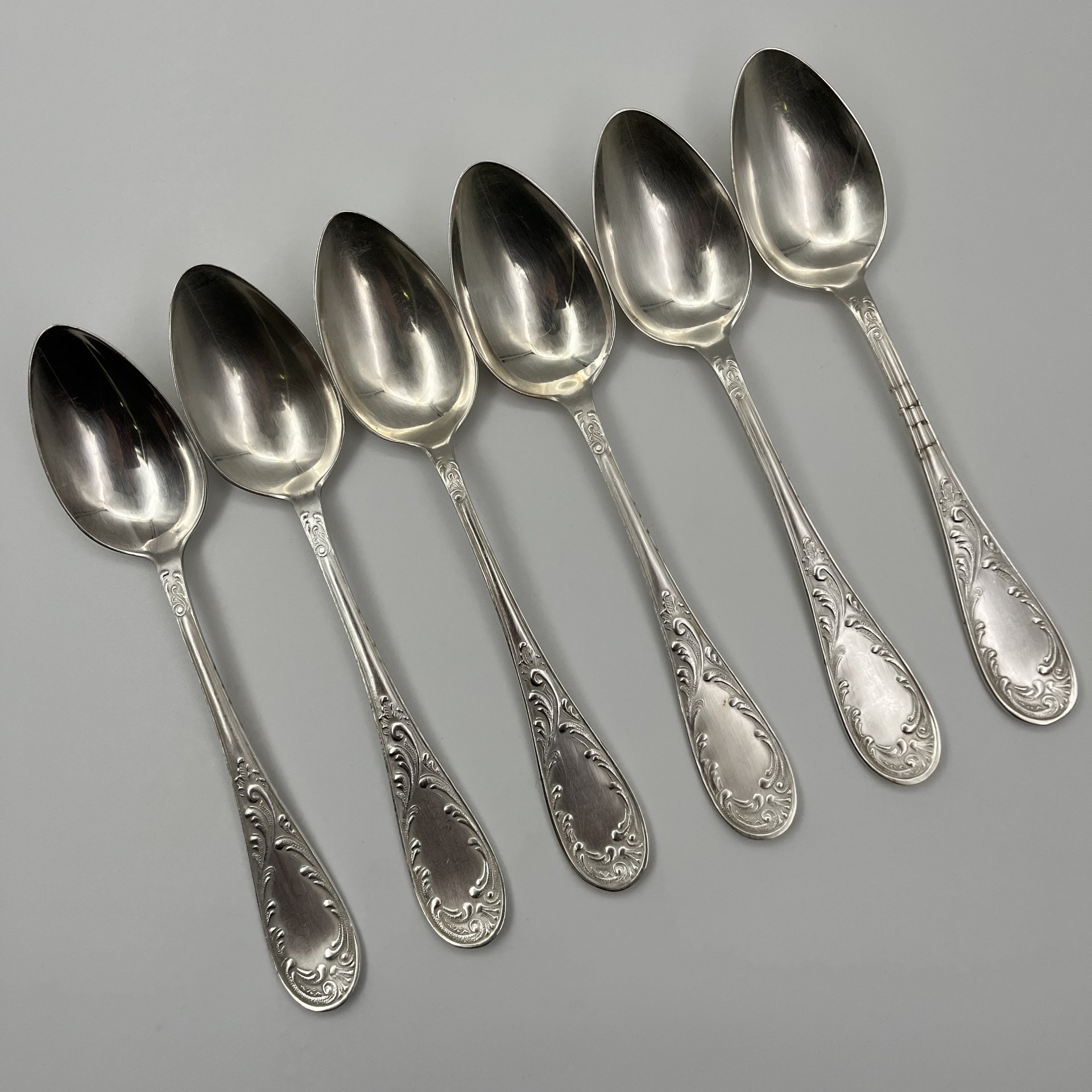 Набор столовых ложек "Пламя" (6 шт.), мНЦ (медь-никель-цинк), Кольчугинский завод цветных металлов, СССР, 1950-1960 гг.