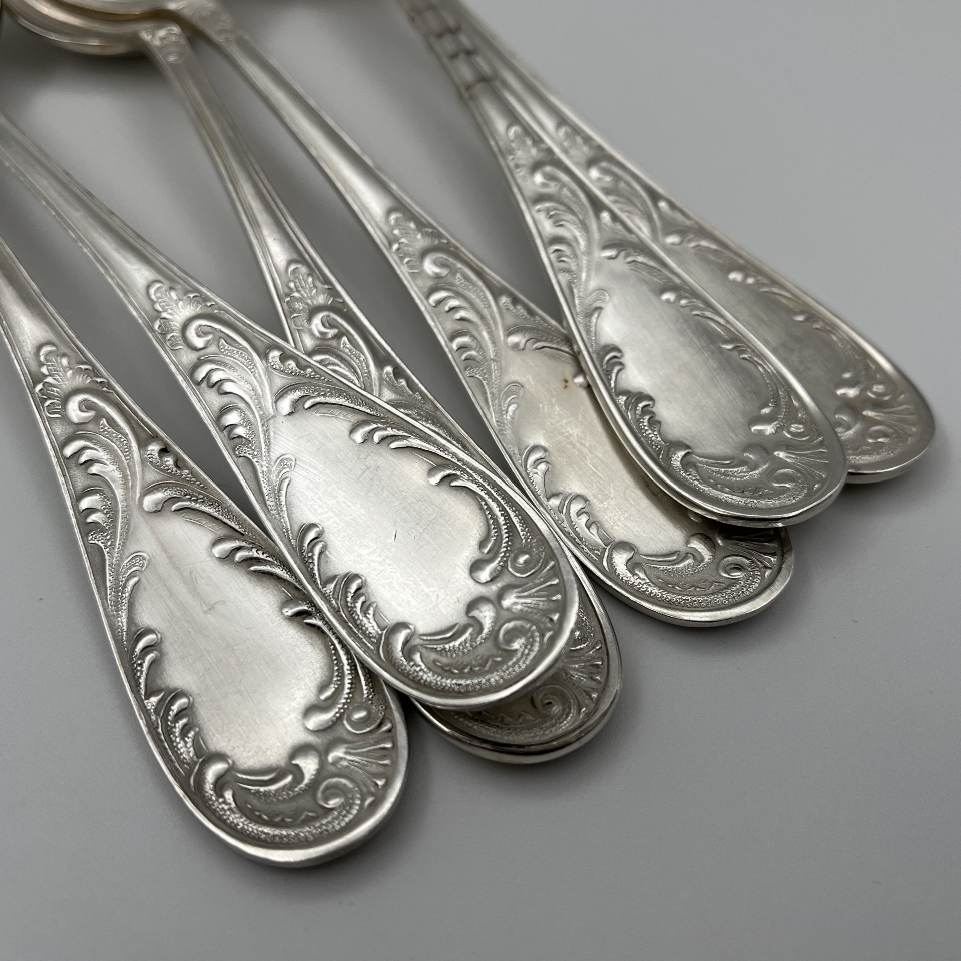 Набор столовых ложек "Пламя" (6 шт.), мНЦ (медь-никель-цинк), Кольчугинский завод цветных металлов, СССР, 1950-1960 гг.