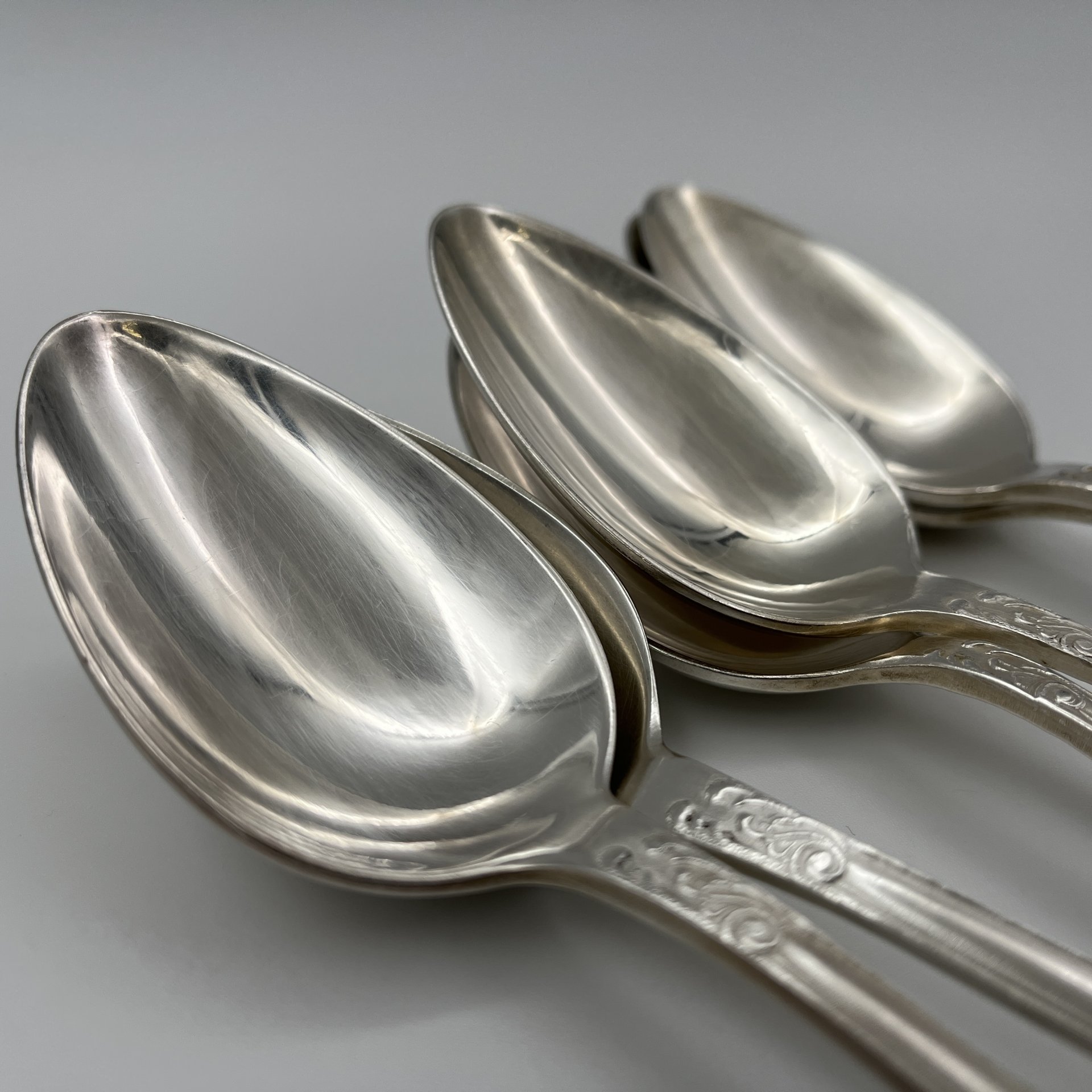 Набор столовых ложек "Пламя" (6 шт.), мНЦ (медь-никель-цинк), Кольчугинский завод цветных металлов, СССР, 1950-1960 гг.