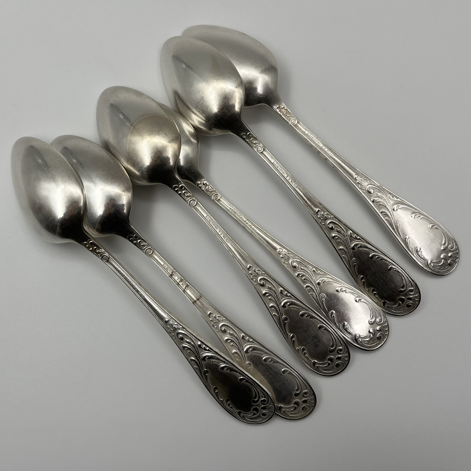 Набор столовых ложек "Пламя" (6 шт.), мНЦ (медь-никель-цинк), Кольчугинский завод цветных металлов, СССР, 1950-1960 гг.