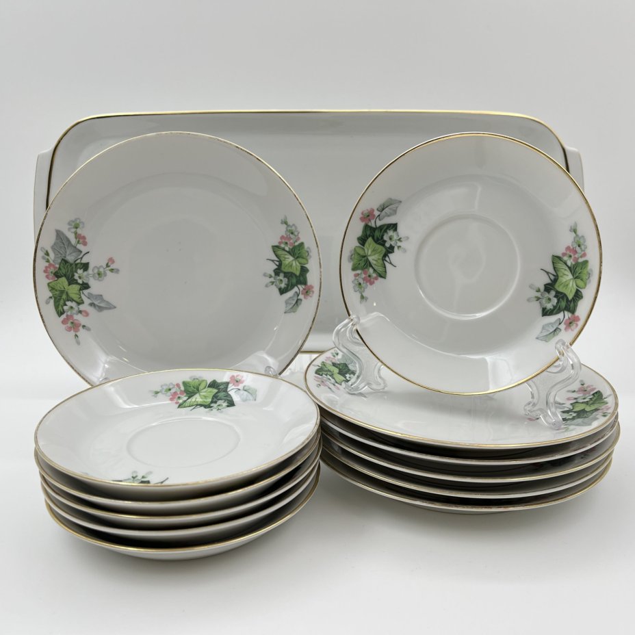 Набор кофейный с цветочным декором на 6 персон (19 предметов), фарфор, деколь, золочение, Schönwald, Германия, 1950-1972 гг.