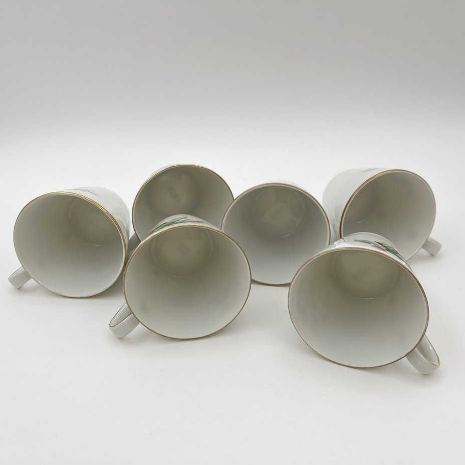 Набор кофейный с цветочным декором на 6 персон (19 предметов), фарфор, деколь, золочение, Schönwald, Германия, 1950-1972 гг.