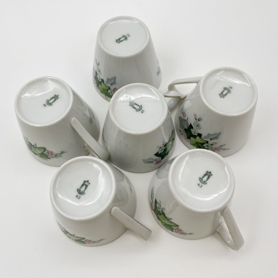 Набор кофейный с цветочным декором на 6 персон (19 предметов), фарфор, деколь, золочение, Schönwald, Германия, 1950-1972 гг.