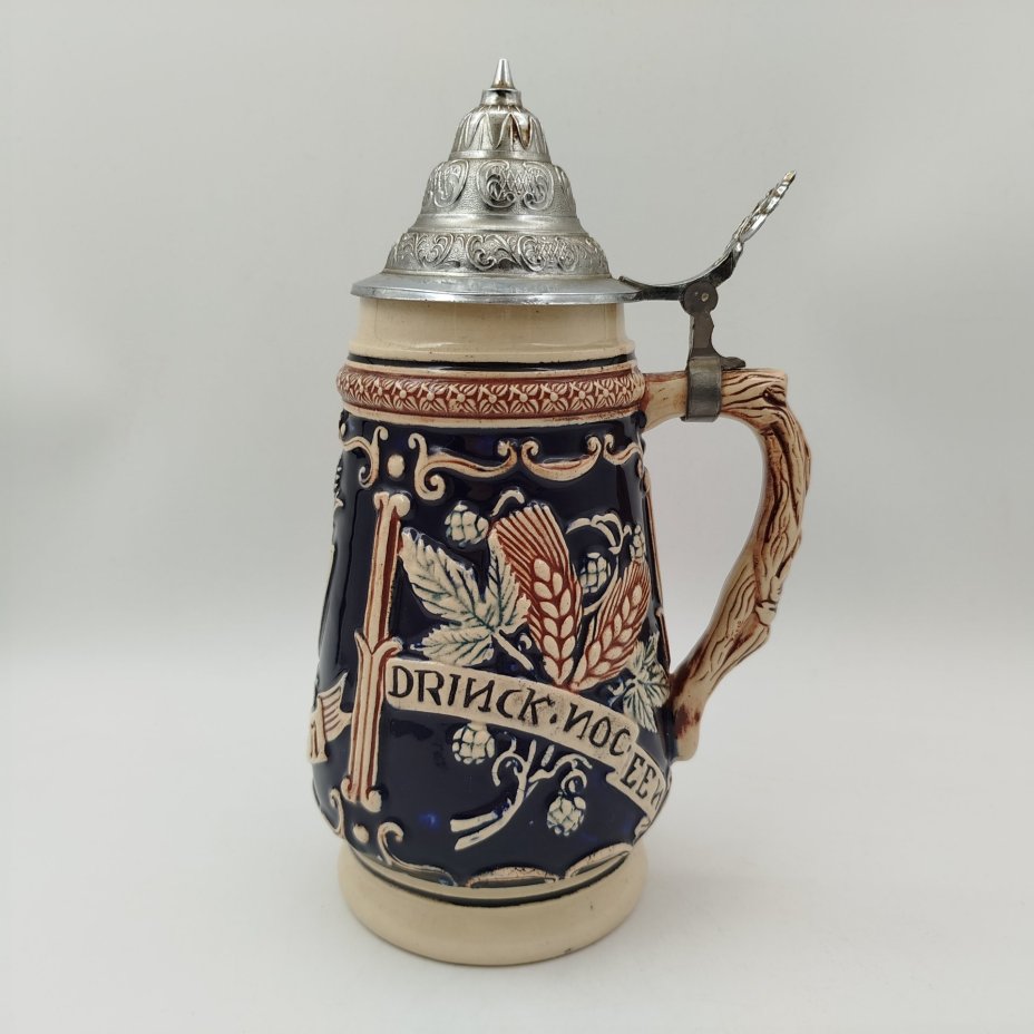 Кружка пивная с крышкой "Roman 1545", керамика, олово, серебрение, Германия, 1960-1990 гг.