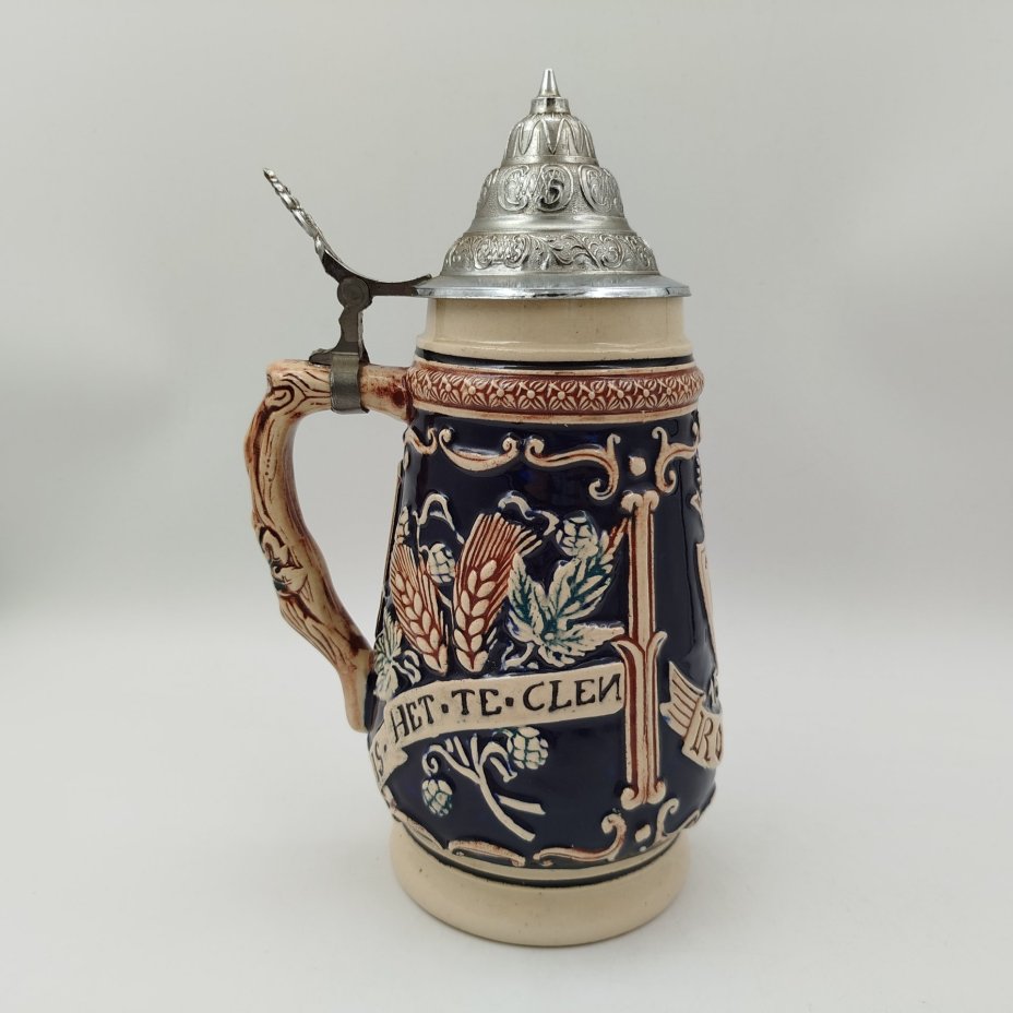 Кружка пивная с крышкой "Roman 1545", керамика, олово, серебрение, Германия, 1960-1990 гг.
