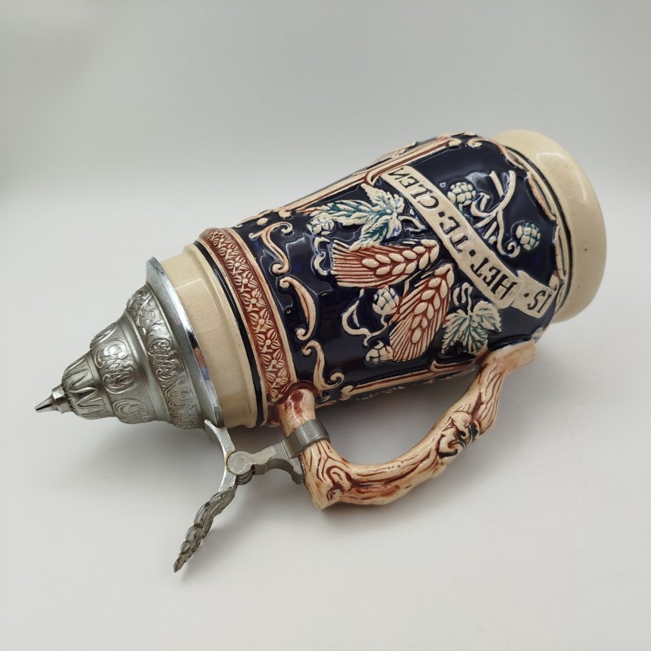 Кружка пивная с крышкой "Roman 1545", керамика, олово, серебрение, Германия, 1960-1990 гг.