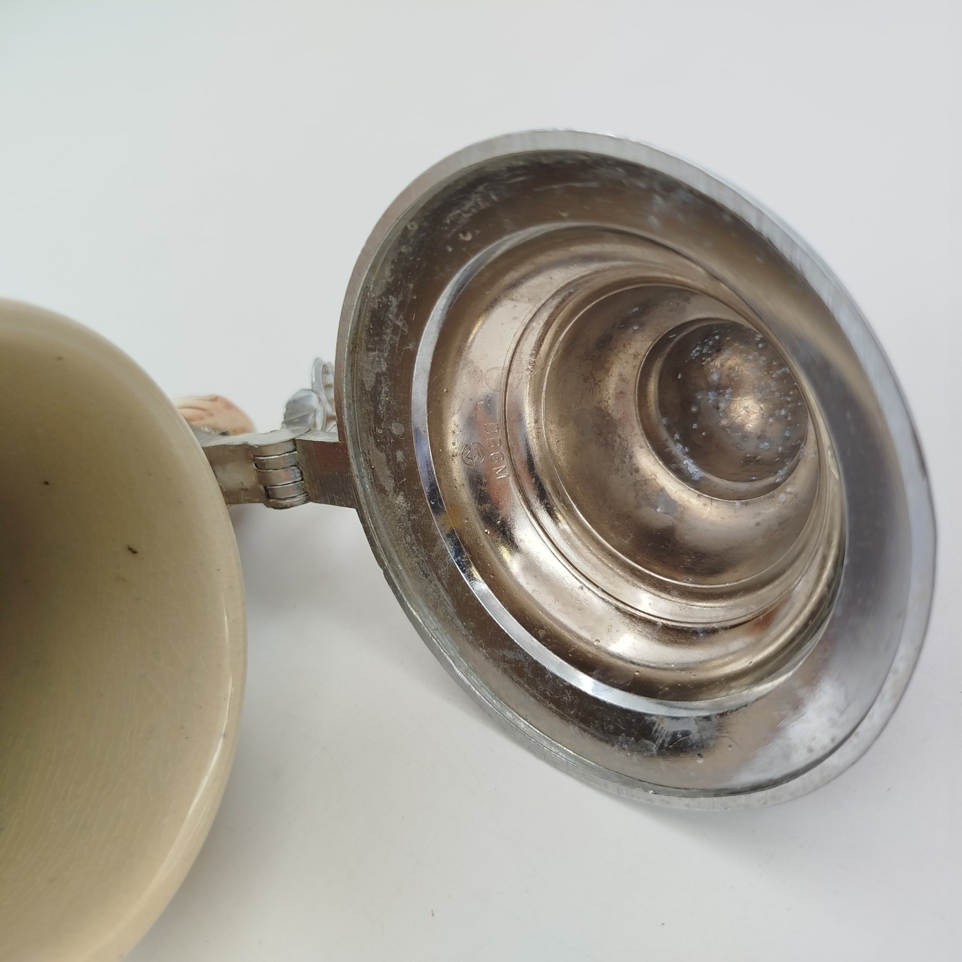 Кружка пивная с крышкой "Roman 1545", керамика, олово, серебрение, Германия, 1960-1990 гг.