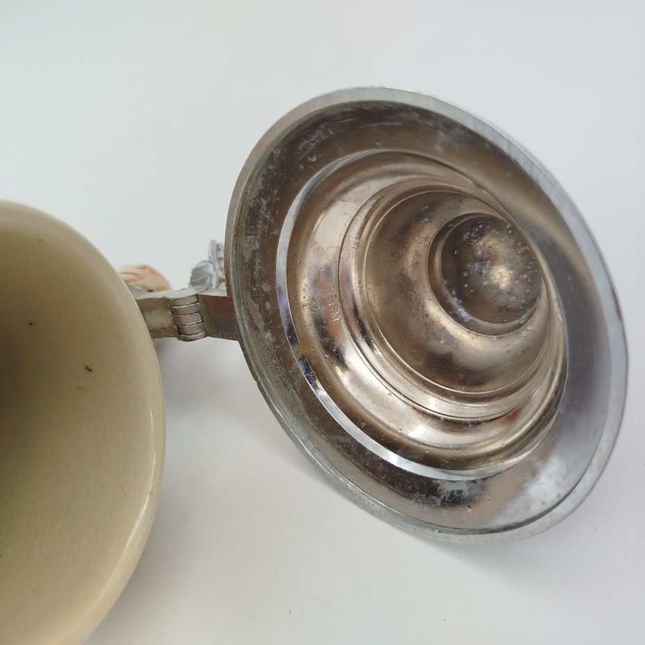 Кружка пивная с крышкой "Roman 1545", керамика, олово, серебрение, Германия, 1960-1990 гг.