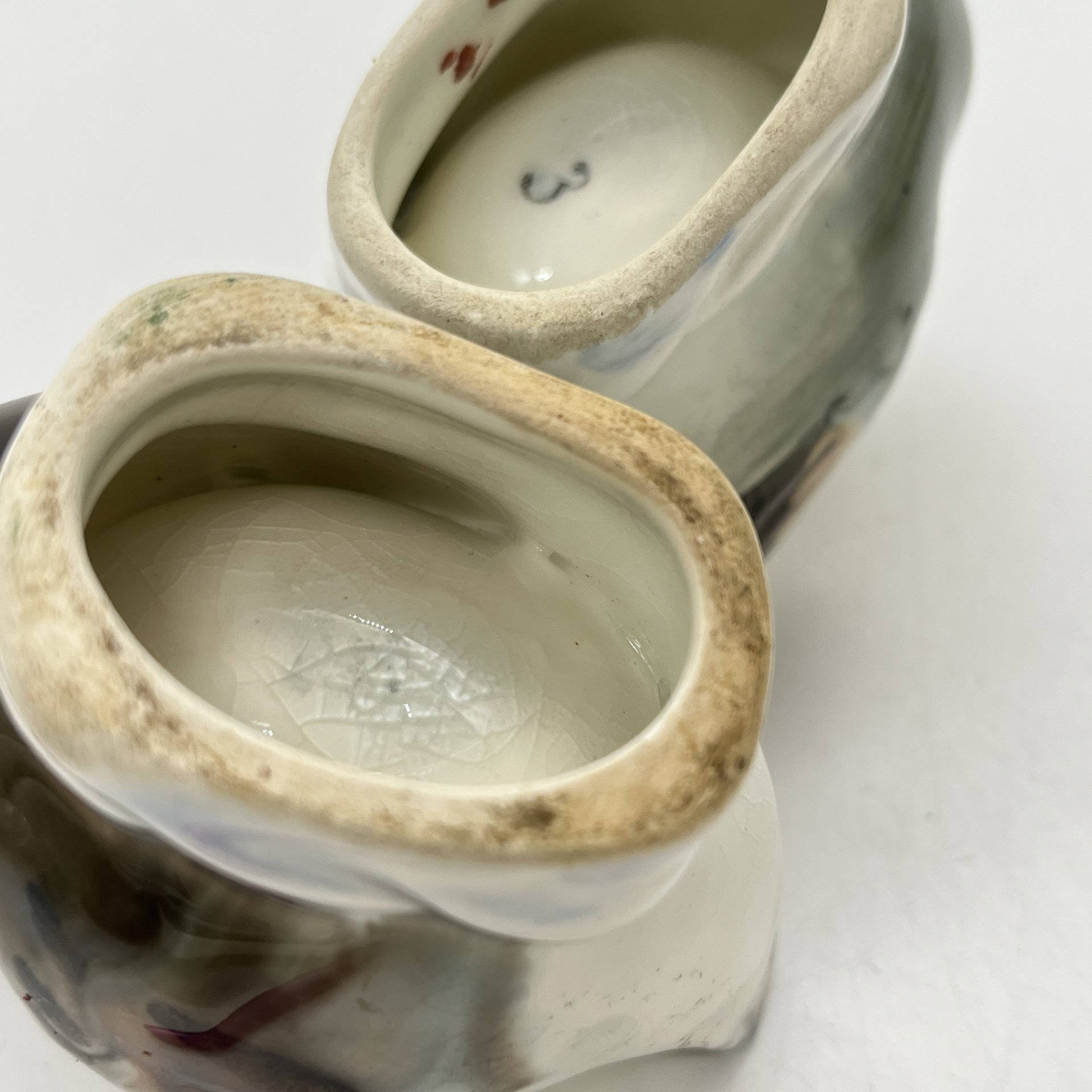 Пашотницы (солонки) парные в виде уточек, фаянс, роспись, Конаковский фаянсовый завод им. М.И. Калинина (ЗиК Конаково), СССР, 1950-1960 гг.