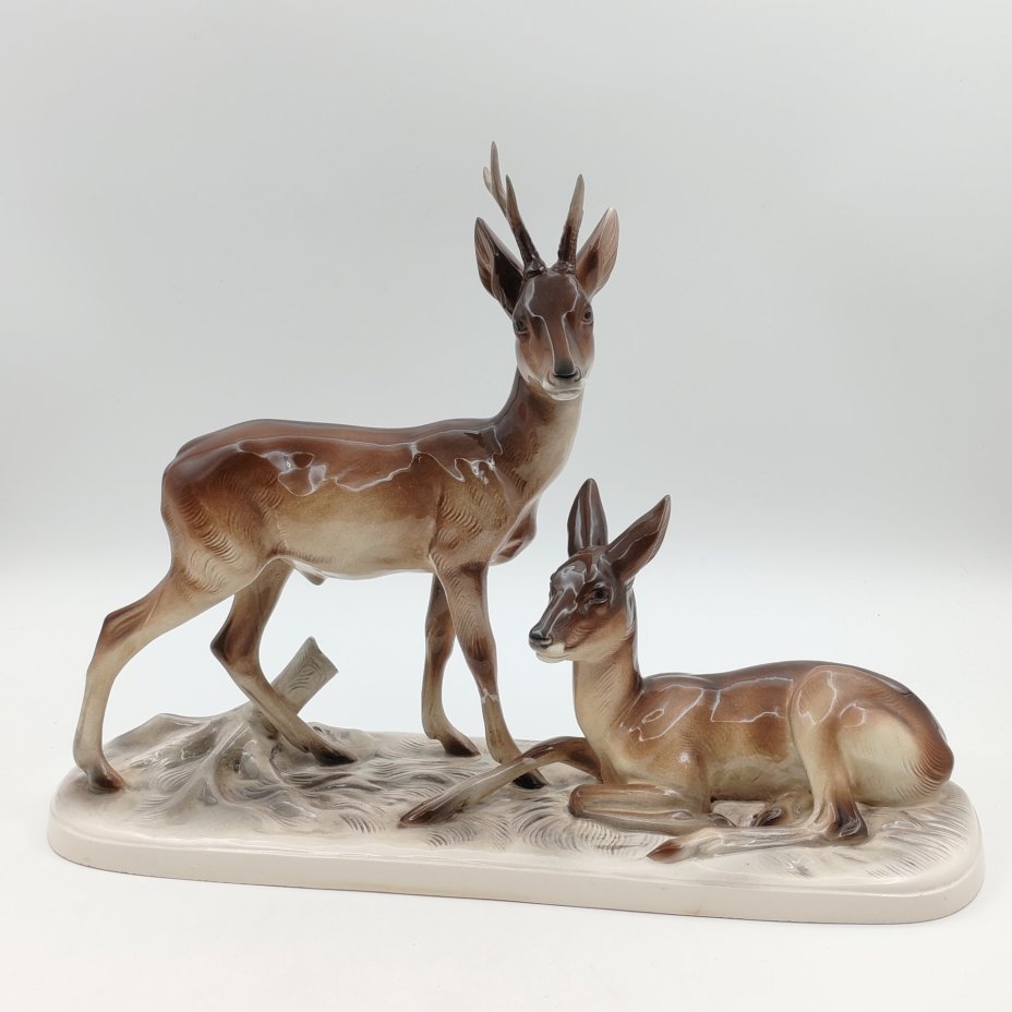 Статуэтка "Олени, косули", фаянс, роспись, глазурь, Hertwig & Co., Германия, 1958-1990 гг.
