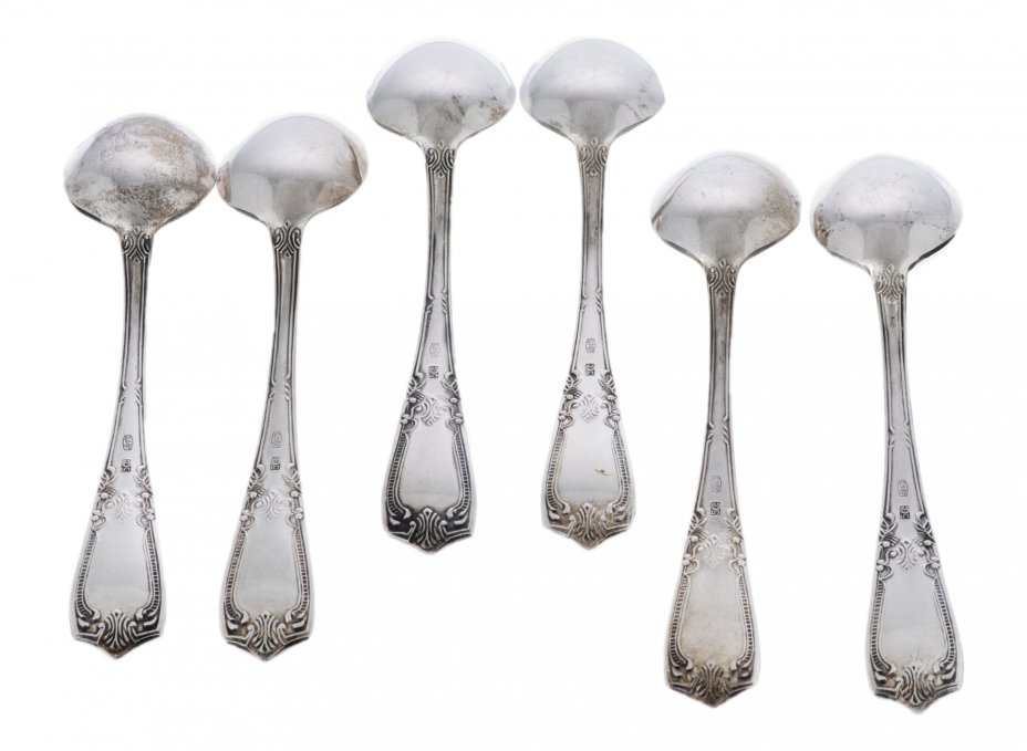 Набор из 6 кофейных ложек изящной формы в родной коробке, серебро 875 пр., Московский завод по обработке специальных сплавов, СССР, 1975 г.
