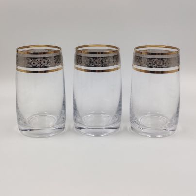 Набор из 3-х стаканов с цветочным орнаментальным декором, хрусталь, золочение, гравировка, Чехия, 1990-2000 гг.