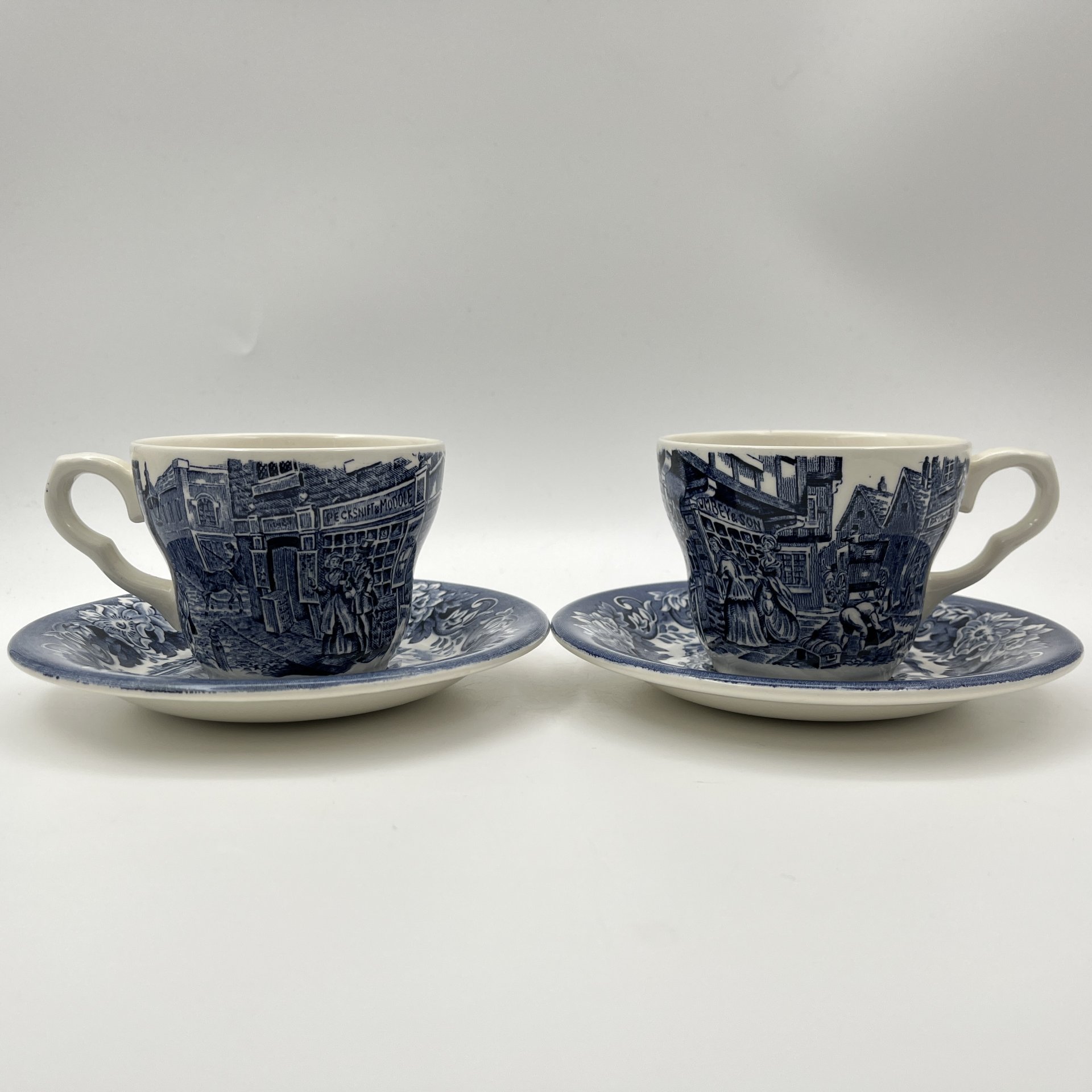 Набор из 2-х чайных пар "Old Curiosity Shop", серия "Диккенс", English Ironstone Tableware (EIT), фаянс, деколь, Великобритания, 1980-1990 гг.