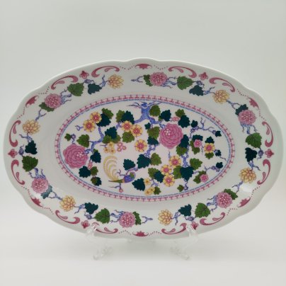 Блюдо овальной формы "Райские птицы", выполненное в восточном стиле, фарфор, деколь, Kahla, ГДР, 1968-1987 гг.