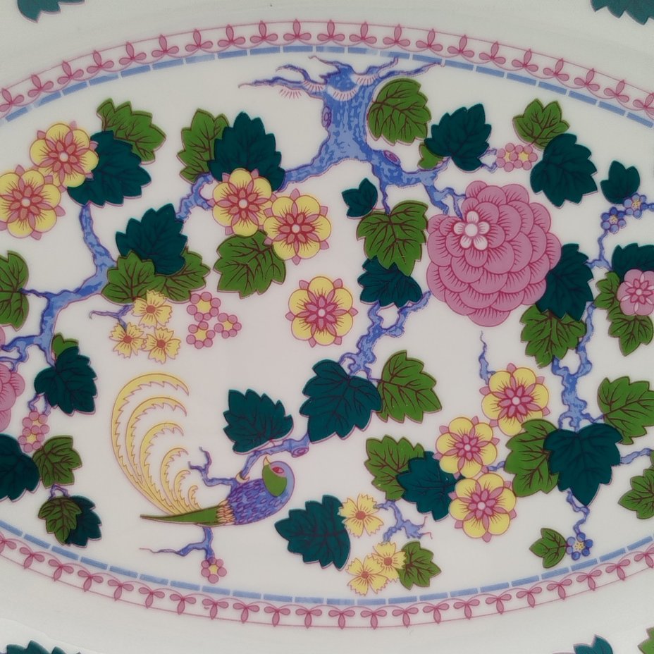 Блюдо овальной формы "Райские птицы", выполненное в восточном стиле, фарфор, деколь, Kahla, ГДР, 1968-1987 гг.