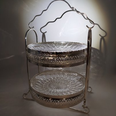 Подставка для пирожных двухярусная, стекло, металл, Китай, 2010-2020 гг., Китай