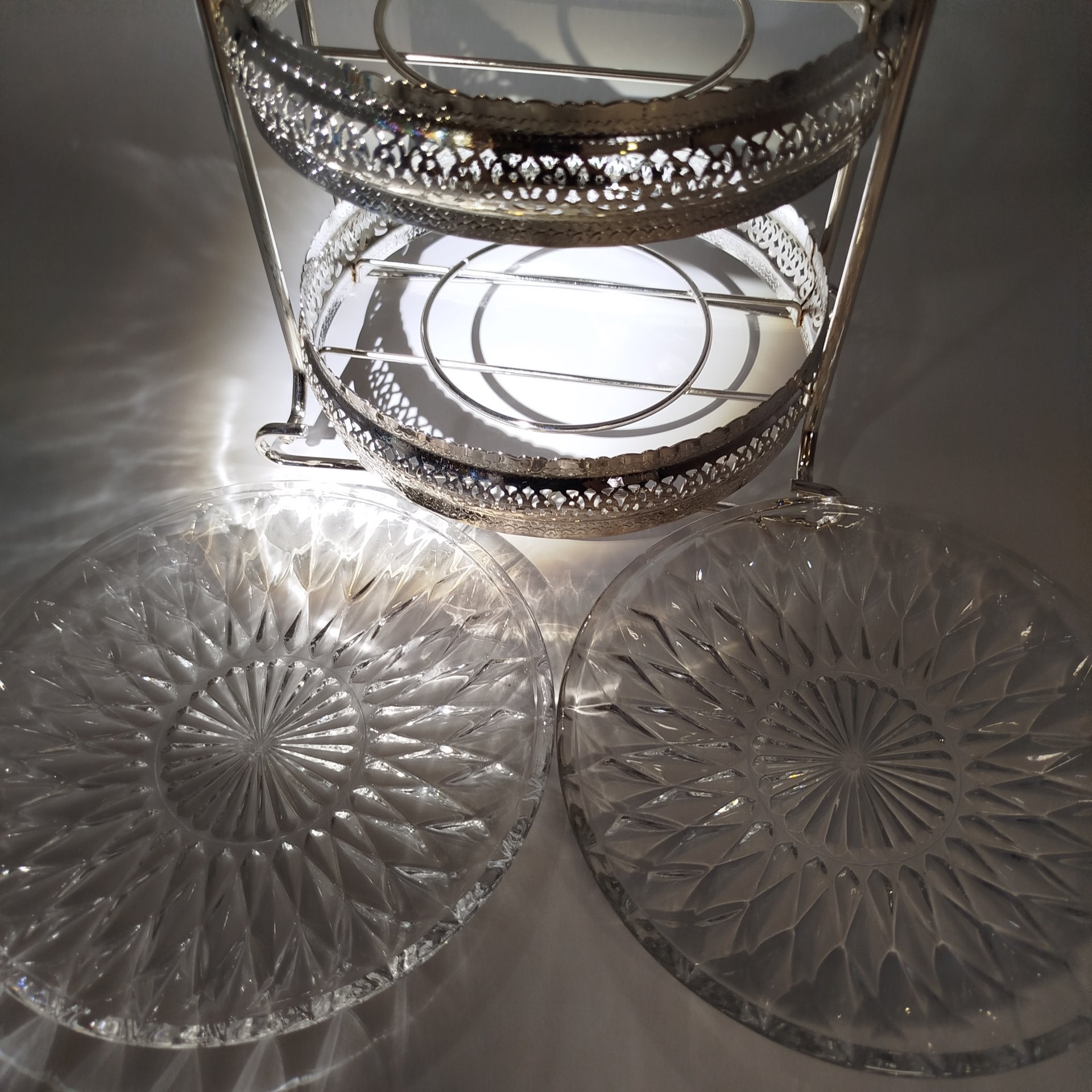 Подставка для пирожных двухярусная, стекло, металл, Китай, 2010-2020 гг., Китай