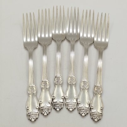 Набор из 6-ти столовых вилок "Серебряная роза", мНЦ (медь-никель-цинк), Кольчугинский завод цветных металлов, СССР, 1930-1950 гг.