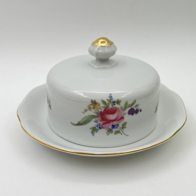 Масленка с цветочным декором, фарфор, деколь, золочение, Bohemia (Neurohlau), Чехословакия, 1970-1990 гг.