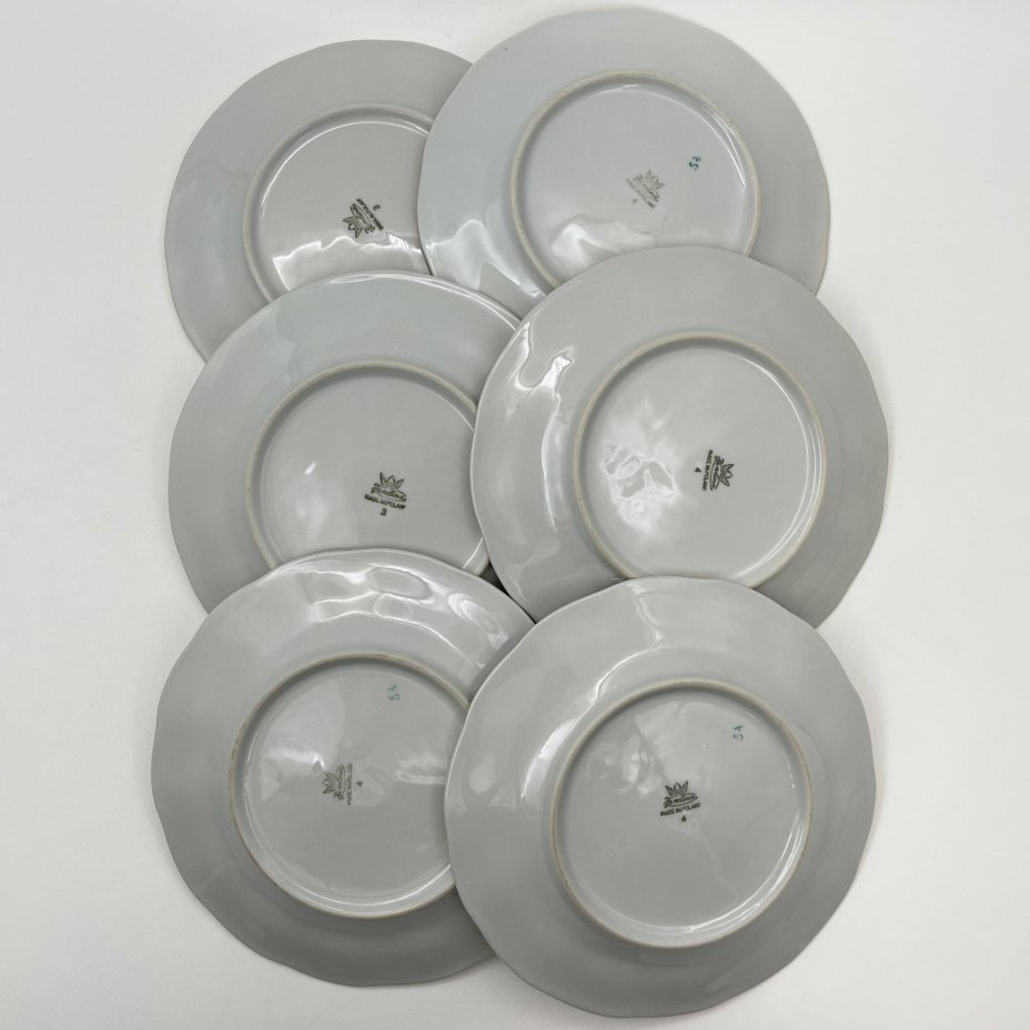 Набор из 6-ти десертных тарелок с изображением розы, фарфор, деколь, золочение, Karolina (Фарфоровая мануфактура «Каролина», Польша), Польша, 1980-1990 гг.