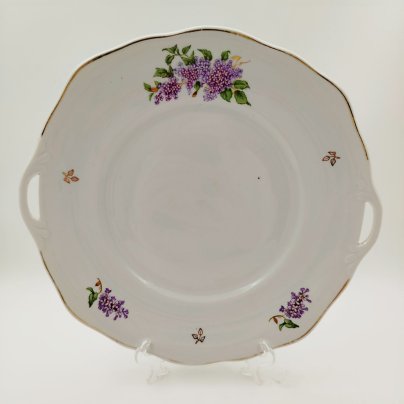 Блюдо из сервиза "Сирень", фарфор, деколь, золочение, Дулевский фарфоровый завод (Дулёво), СССР, 1961 г.