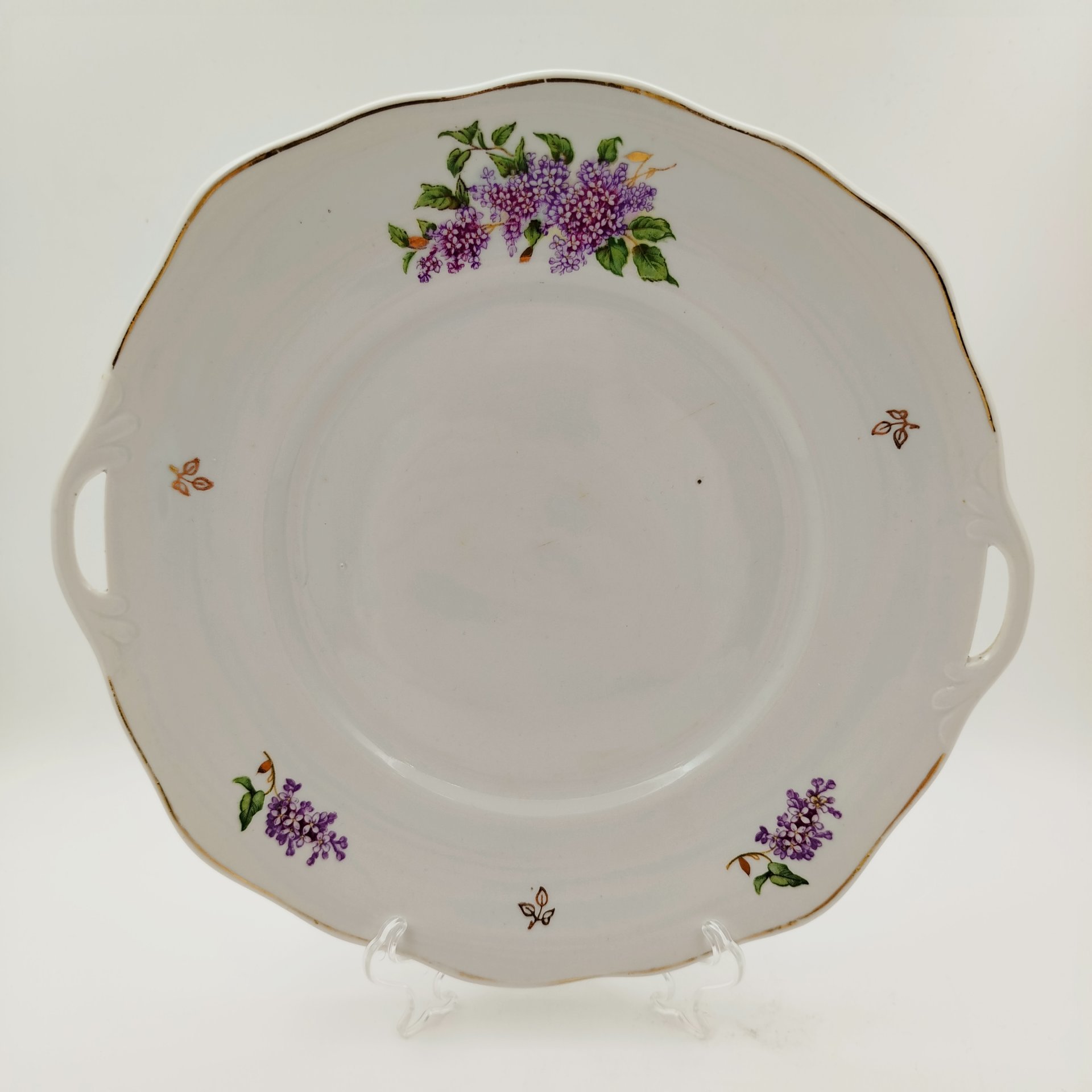 Блюдо из сервиза "Сирень", фарфор, деколь, золочение, Дулевский фарфоровый завод (Дулёво), СССР, 1961 г.