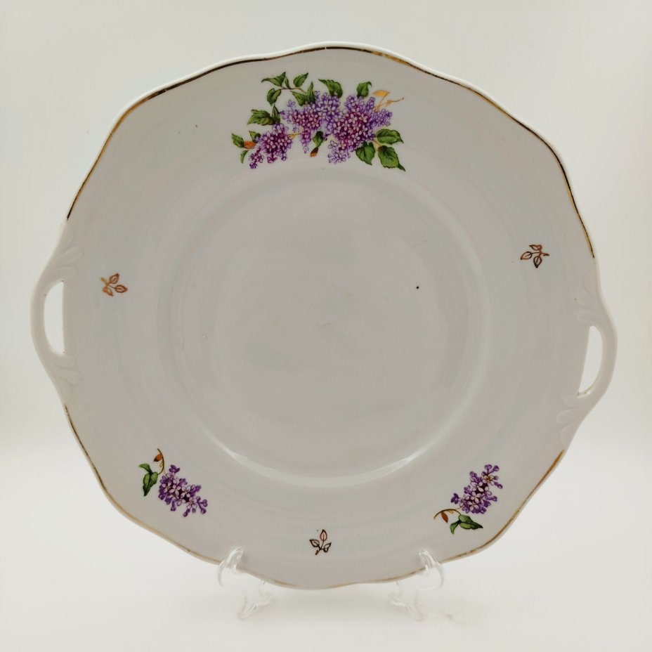 Блюдо из сервиза "Сирень", фарфор, деколь, золочение, Дулевский фарфоровый завод (Дулёво), СССР, 1961 г.