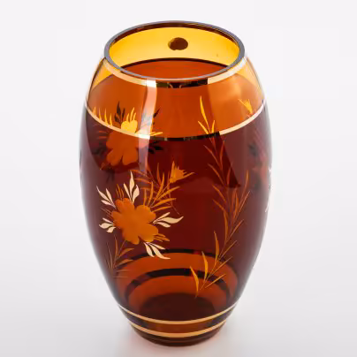Ваза янтарного оттенка с цветочным декором, Bohemia Crystal (Bohemia Glass)