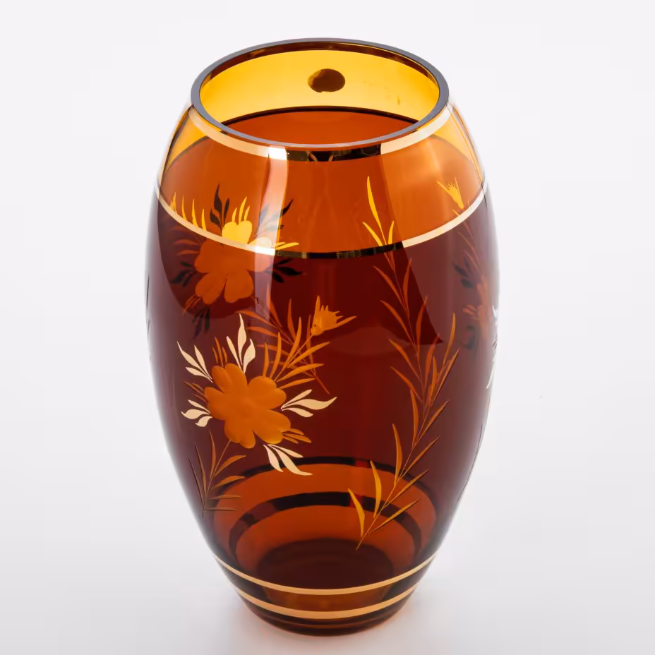 Ваза янтарного оттенка с цветочным декором, Bohemia Crystal (Bohemia Glass)