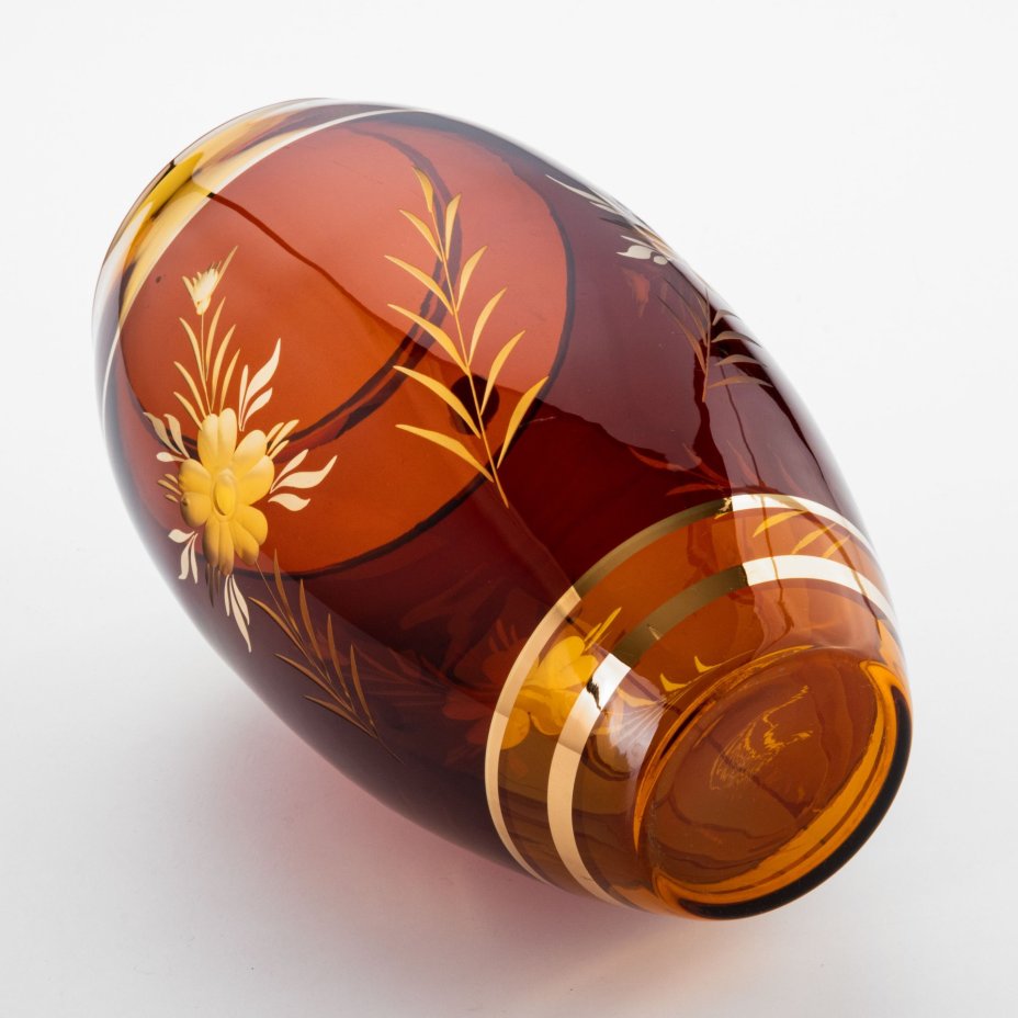 Ваза янтарного оттенка с цветочным декором, Bohemia Crystal (Bohemia Glass)