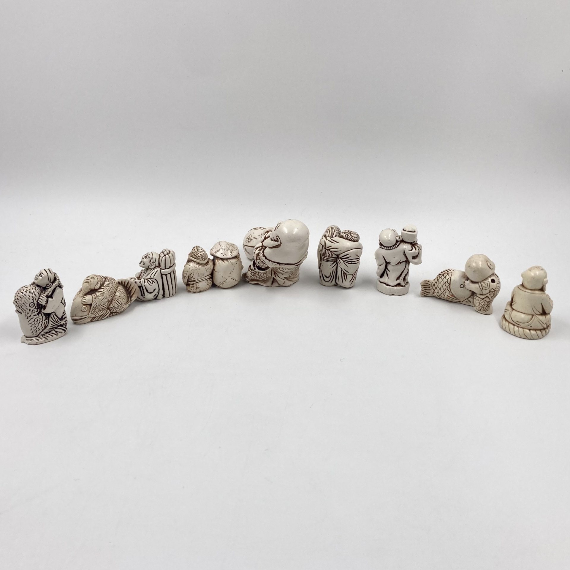 Нэцкэ катабори (набор из 9-ти статуэток), композитный материал, Азия, 1980-2000 гг.