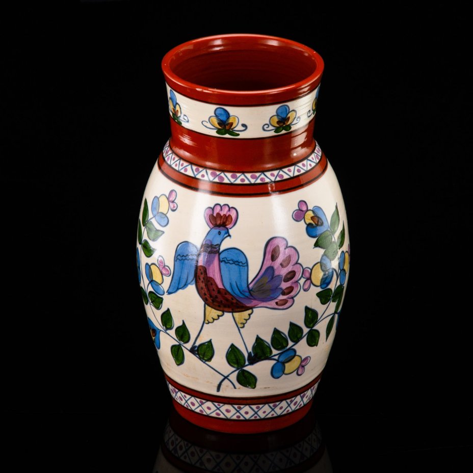 Ваза  "Петушок", Старая Гжель, глина, роспись, СССР, 1960-1990 гг.