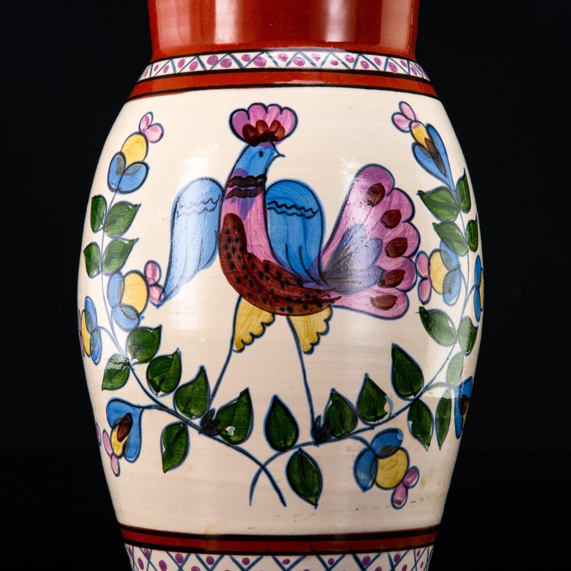 Ваза  "Петушок", Старая Гжель, глина, роспись, СССР, 1960-1990 гг.
