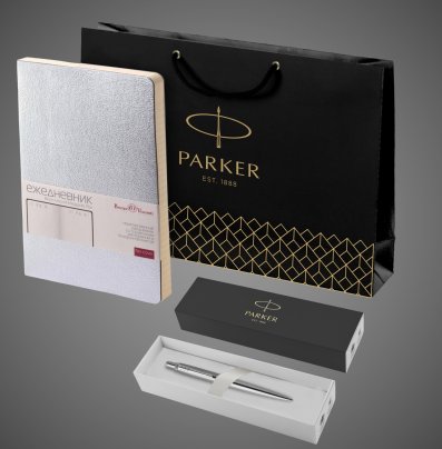 Подарочный набор: Шариковая ручка Parker Jotter Essential, St. Steel СT и Ежедневник недатированный серебристый, Металлы: нержавеющая сталь, хром